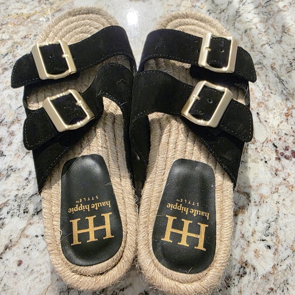 New Black Double Buckle Sandals by Haute Hippie - Picture 1 of 4